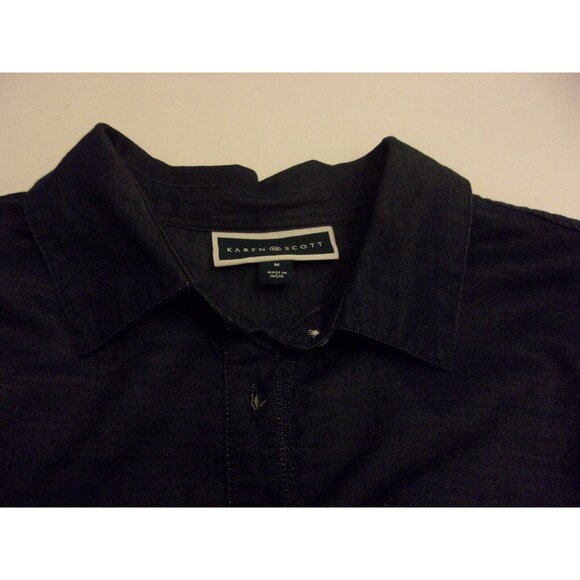 Karen Scott T-Shirt Dress Sz. M Denim Blue Cotton Flower Cuffed Cotton India - Picture 6 of 7